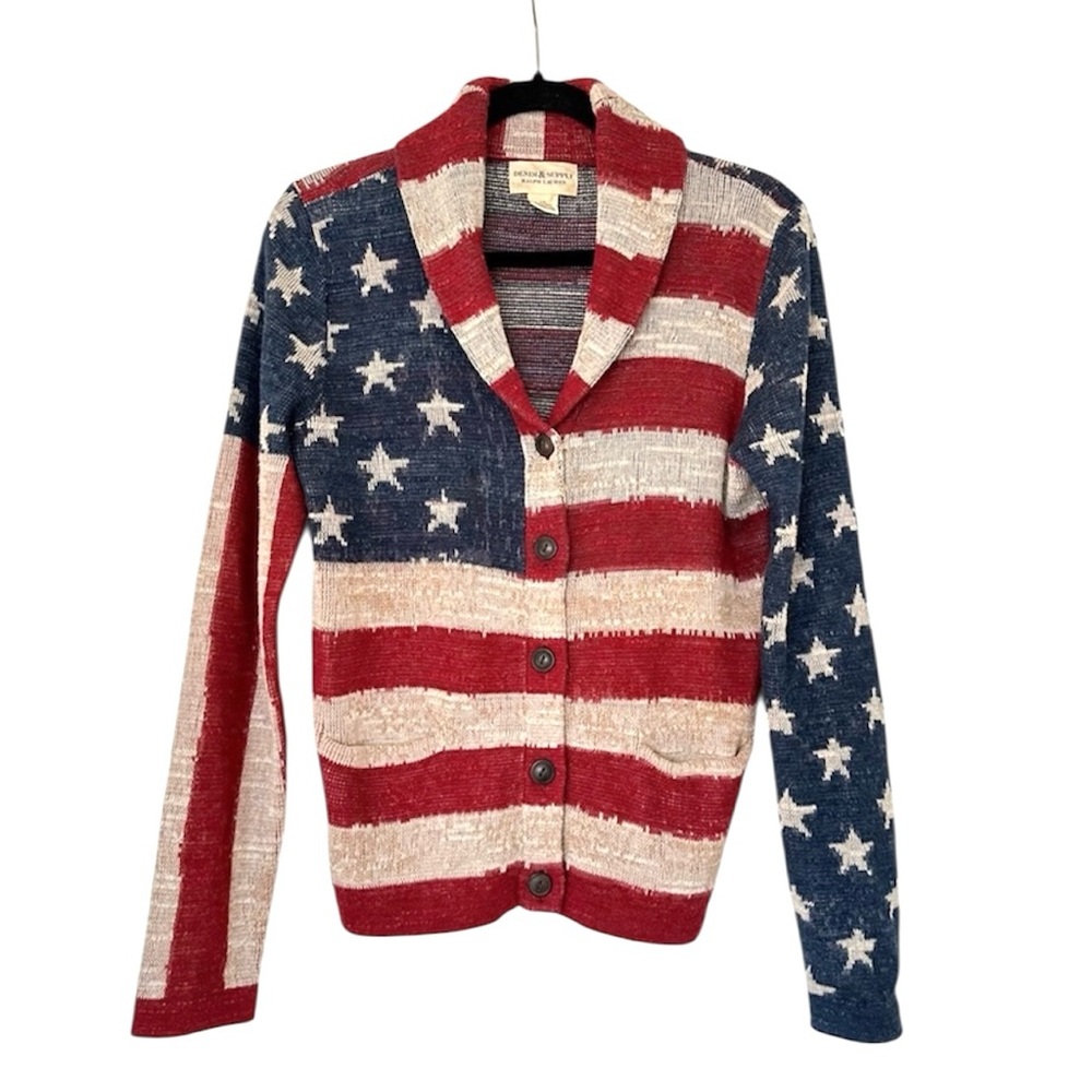 Ralph Lauren Denim & Supply American Flag Shawl Collar Cardigan Womens Large - Picture 4 of 9